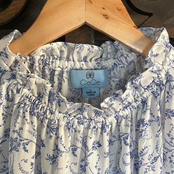 Floral Blouse L Ruffle Peasant Swing Top Cottagecore Sleeveless Tunic - Picture 14 of 16